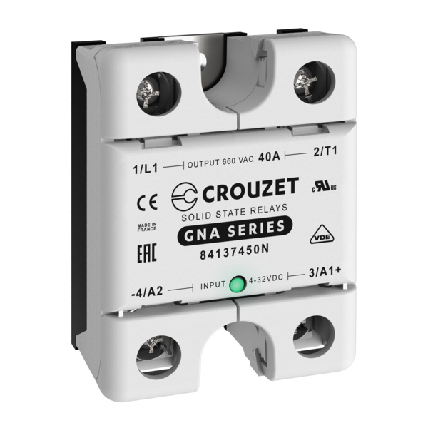 Crouzet SSR, 1 Phase, Panel Mount, 40A, IN 4-32 VDC, OUT 660 VAC, Zero Cross 84137450N